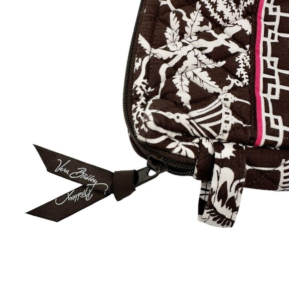 Vera Bradley Imperial Toile Cosmetic Bag Plastic Lining Brown White Pink Floral - Picture 3 of 8